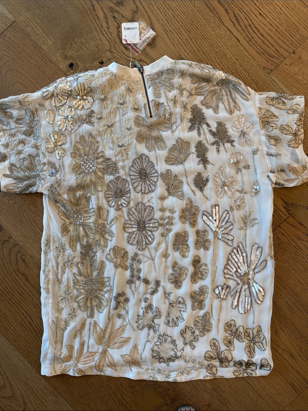 Free People White Short Sleeve Sequin Floral Top - Picture 9 of 13